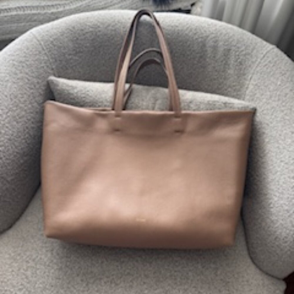 Cuyana Classic Easy Tote with Insert Cappuccino Color & Travel Case Cherry Color